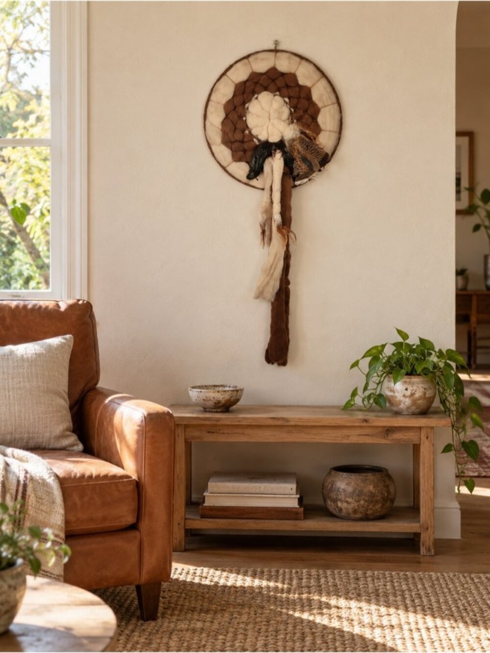 Vintage Mandela Wool Feathers Indigenous Home Decor Boho Bohemian First Nations